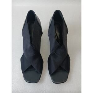 VTG Andrew Geller Black Elastic Straps Block Heel Open Toed Shoes l Size: 8.5